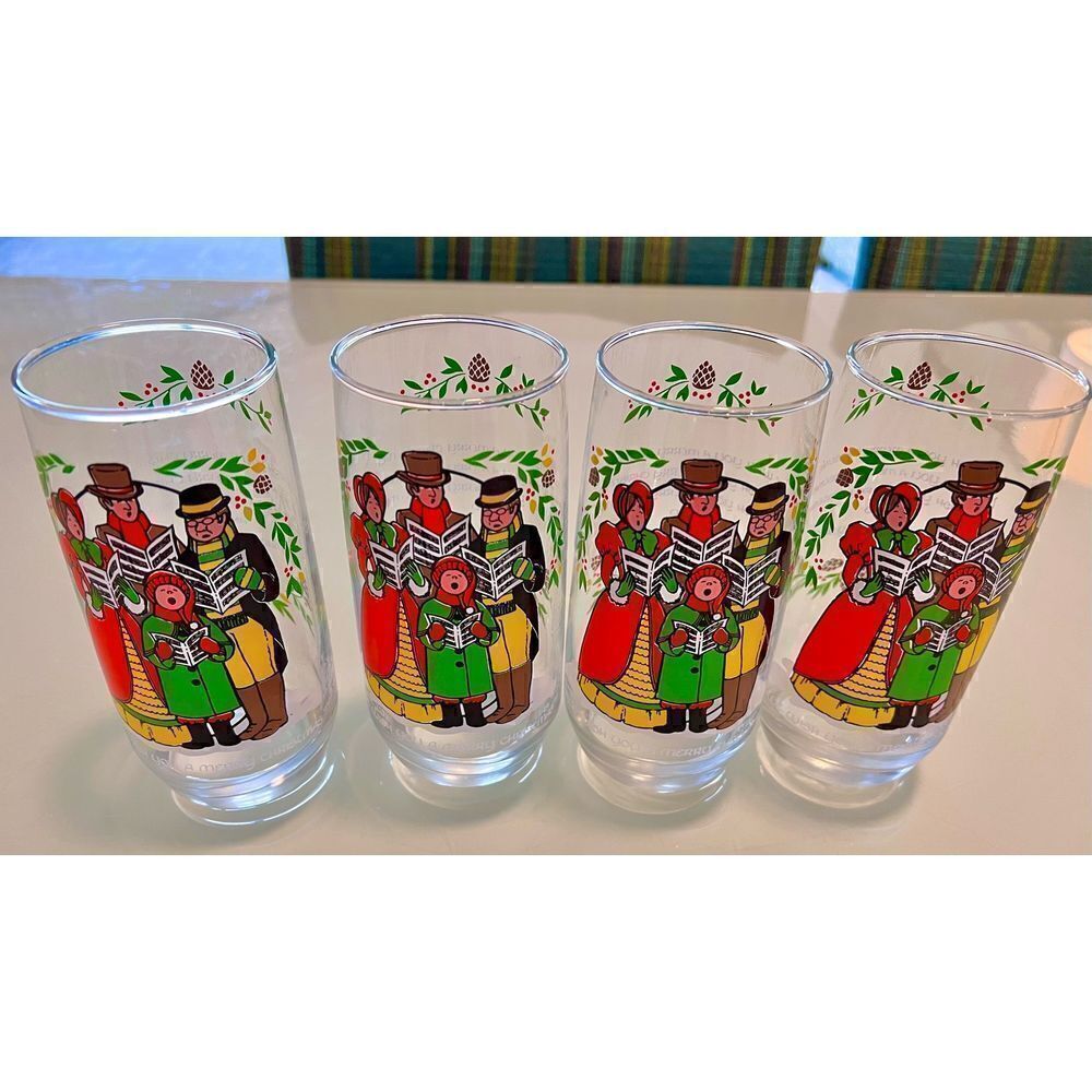 Vintage 1983 Pepsi Christmas Caroling Glass Merry Christmas Holidays Set of 4